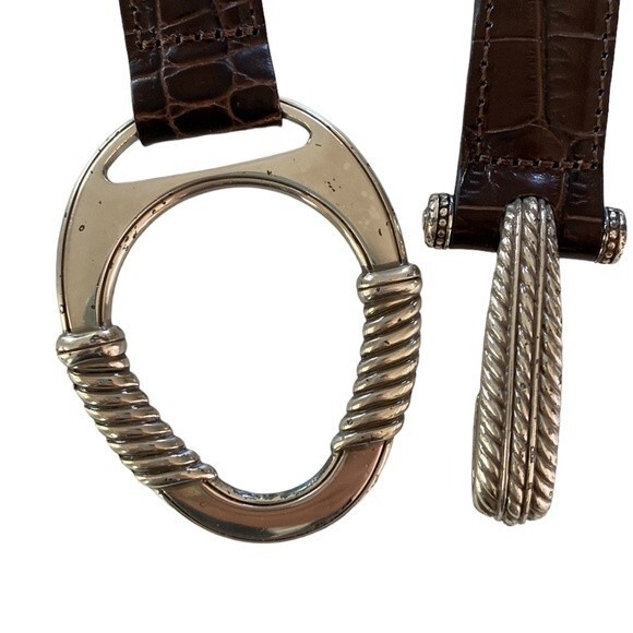 Brighton Patent Moc Croc Leather Embossed Chain Belt Oval Silver Hook Buckle - Picture 4 of 15